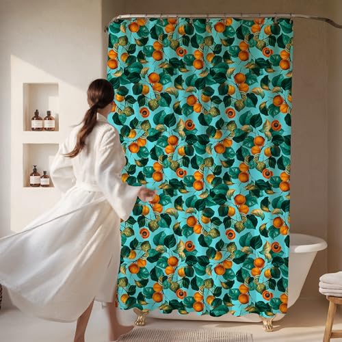 Teal Apricot Leaf Print Shower Curtain - 72x72 Inches