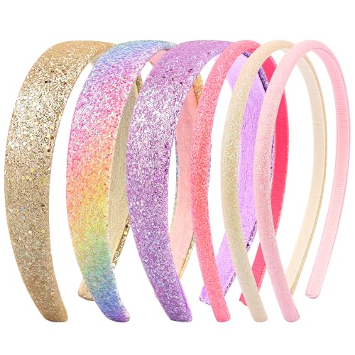 Chanaco Glitter Headbands for Girls 6-Pack Rainbow Sparkle Hair Accessories