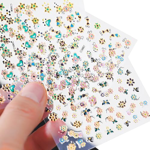 3D Flower Nail Stickers - Colorful Floral Self Adhesive Nail Decals 30 Sheets