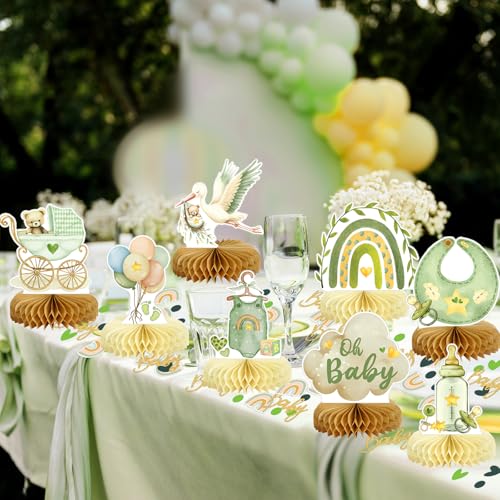 8 Pcs Baby Shower Bear Honeycomb Centerpieces & Confetti