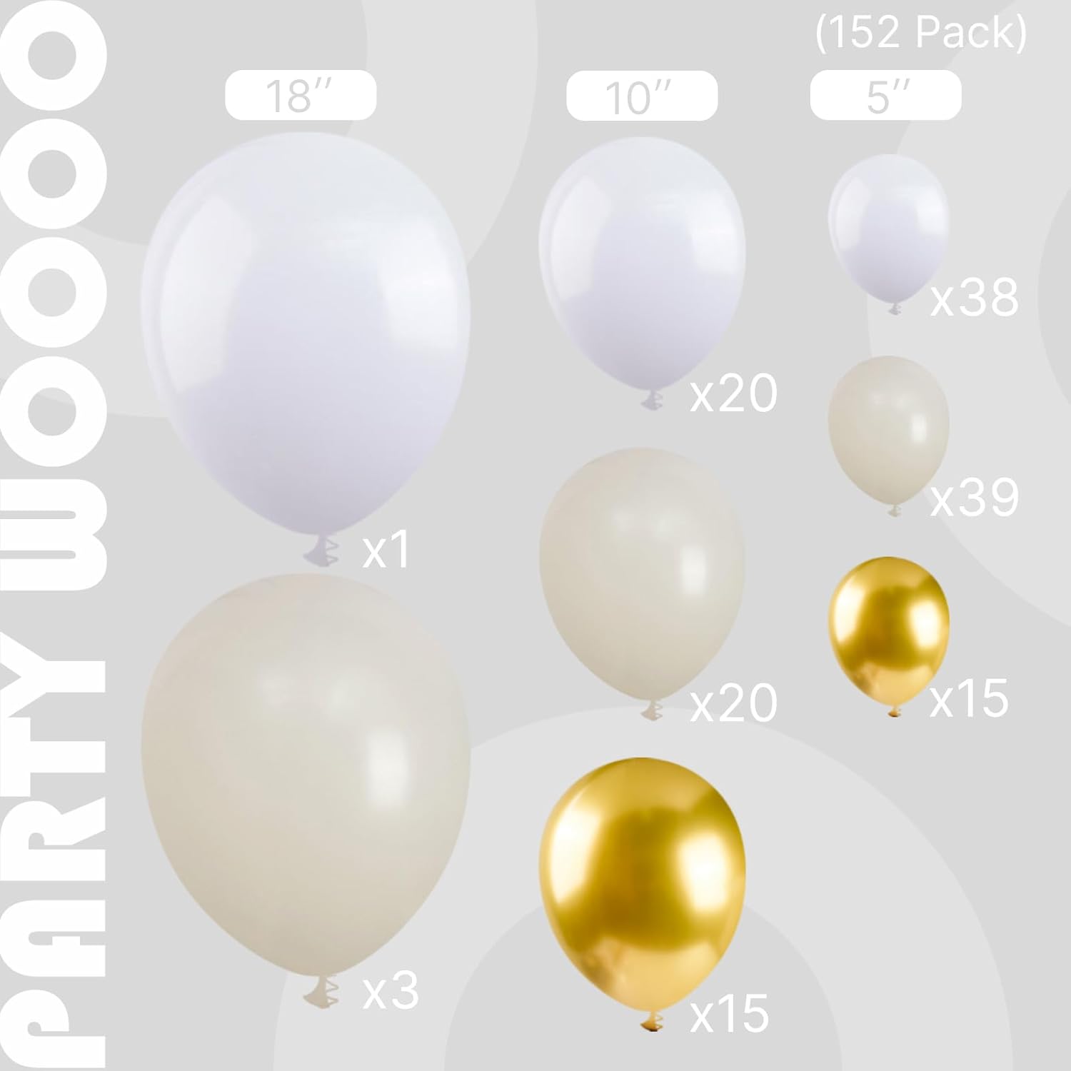 PartyWoo Balloon Arch Kit - 152pcs White & Gold Boho Balloons for Baby Shower, Graduation, Wedding & Birthday Decor
