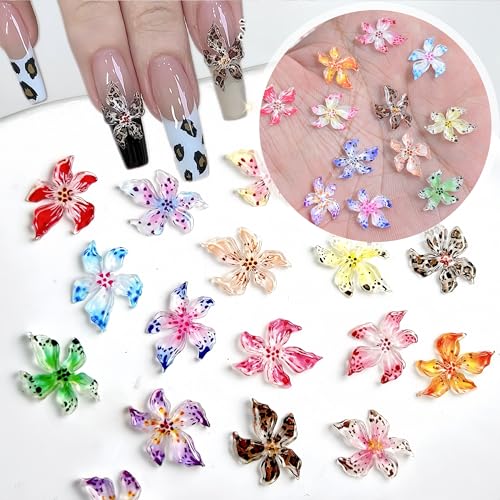 3D Flower Nail Art Charms - 60PCS Colorful Hawaii Hibiscus Nail Gems