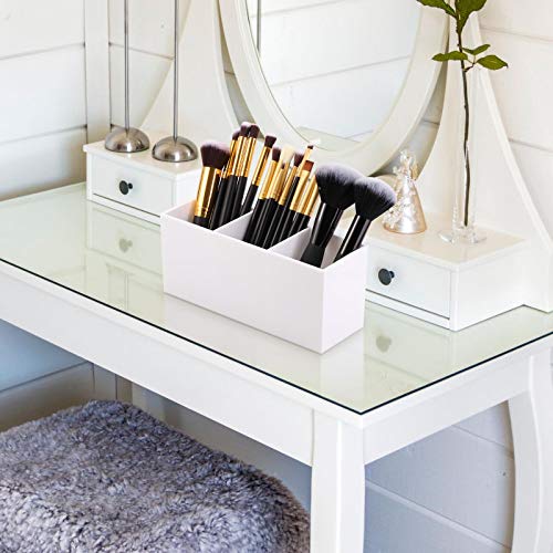 Tbestmax 3-Slot Makeup Brush Holder Organizer - White Cosmetic Storage Bin