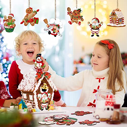 Wooden Gingerbread Christmas Ornaments Set - Santa Snowman House Decor