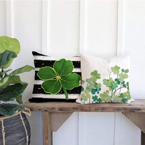 St. Patrick’s Day Shamrock Pillow Cover, 18x18 Inch Watercolor Lucky Clover