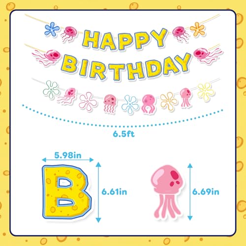 Underwater Theme Happy Birthday Banner for Kids - Yellow Cartoon Decor