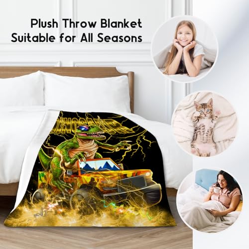 CUSPCOD Dinosaur Throw Blanket for Kids, Soft Yellow Flannel, 40"x50"