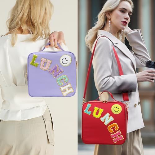 LOKFAR Insulated Lunch Bag for Kids & Teens - Cute Waterproof Nylon with Adjustable Strap (Purple)