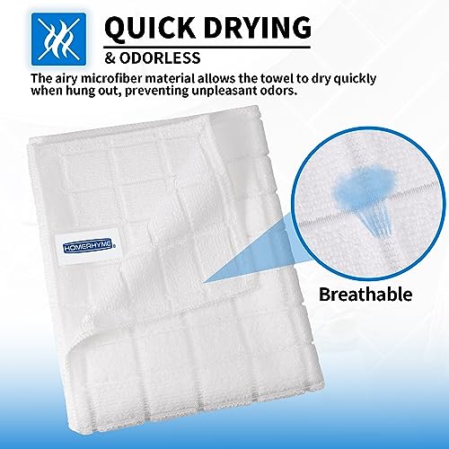 HOMERHYME Microfiber Hand Towels - 6 Pack, White, 25" x 15" Quick Dry