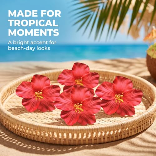Sluswallow Red Hawaiian Flower Hair Clips 4-Pack - 8cm Plumeria Hair Accessories for Beach Wedding and Summer Party