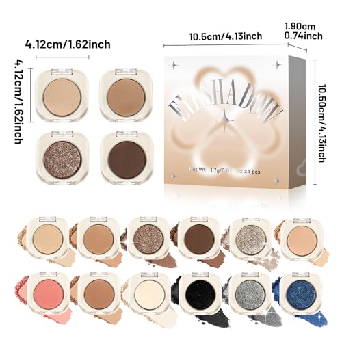 Houksouml 4-Pack Neutral Brown Eyeshadow Set - Matte & Glitter