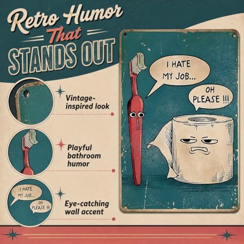 Funny Bathroom Metal Sign - Blue Toothbrush Humor Wall Art 8x12