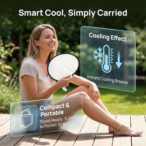 VOSAREA 2pcs Round Folding Fan, 9.24x7.86 Inch Portable Coolers
