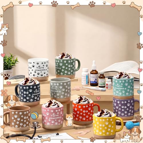 Veterinary Tech Appreciation Gift Mug Set - Bright Colors, 10 Pcs, 13 oz