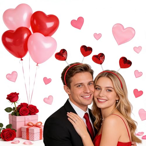 Soochat Red Sequin Heart Headband Valentine's Day Head Bopper