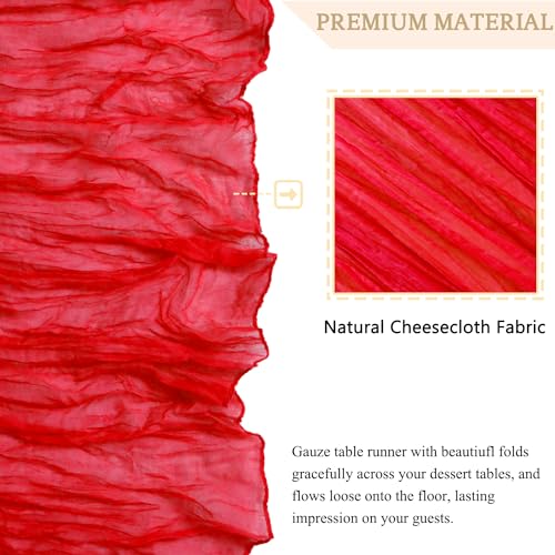 MODFUNS Gauze Cheesecloth Table Runner 35x120 Inches Red Boho Wedding Decor