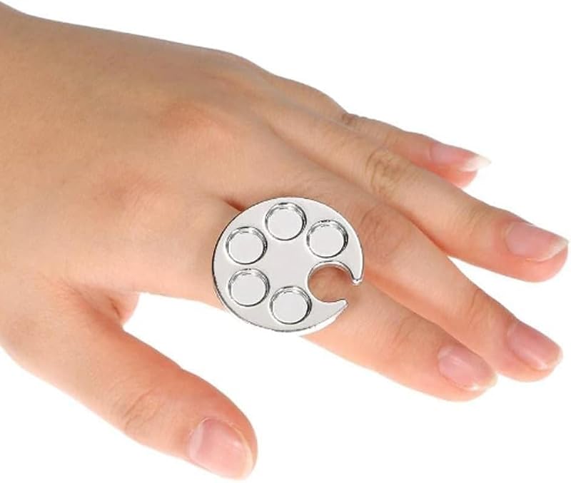Silver Mini Metal Nail Art Ring Palette for Polish Mixing
