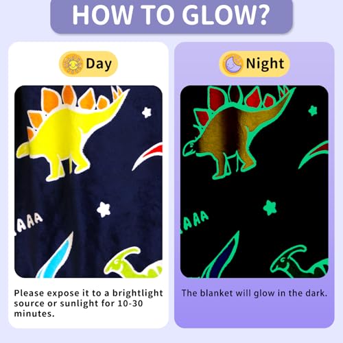 SNOWOLF Glow in the Dark Dinosaur Throw Blanket, Soft Fleece, 50" x 60"