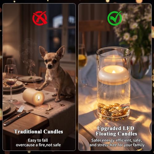 Ivory Rechargeable Floating Flameless Candles 12 Pack Waterproof Tea Lights