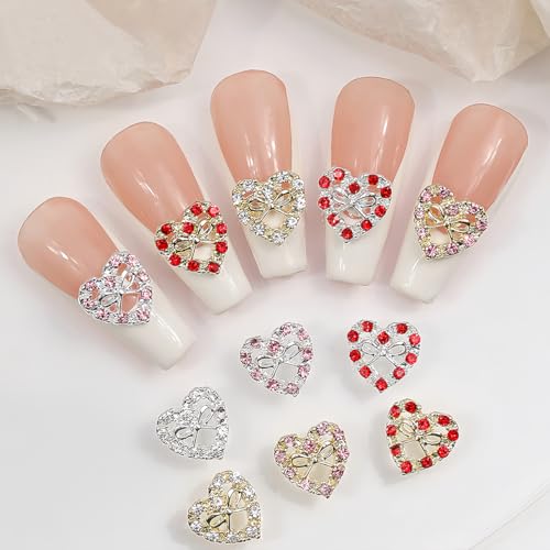 Valentine Heart Bow Nail Charms Rhinestones Crystals 20 Pcs