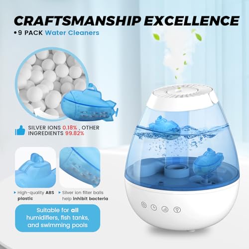 Puxyblue 9-Pack Humidifier Tank Cleaner Submarines with Silver Ion Filter