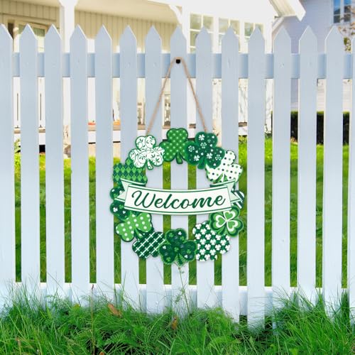 St. Patrick's Day Wooden Shamrock Wreath - 10.8x11 Inch Door Decor