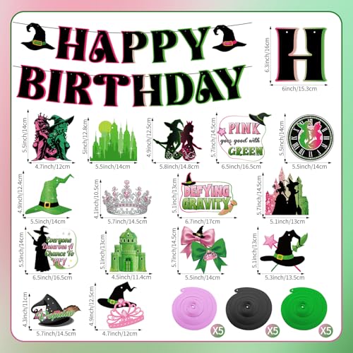 Witch Birthday Decorations Set - Pink & Green Banner & Swirl Streamers