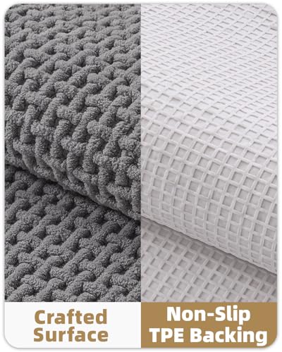 16"x24" Grey Waffle Chenille Bathroom Rug - Ultra Absorbent & Non-Slip