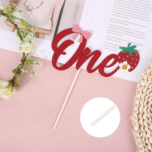 Strawberry Cake Topper for 1st Birthday - Glitter Decoration