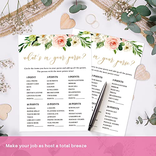 What's in Your Purse Game Cards - 30 Pack for Bridal Shower & Weddings