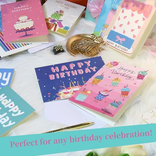 12 Colorful Happy Birthday Cards with Envelopes & Stickers