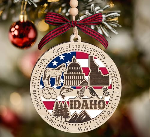 Idaho State Wooden Christmas Ornament - Rustic Holiday Keepsake - 4 Inch