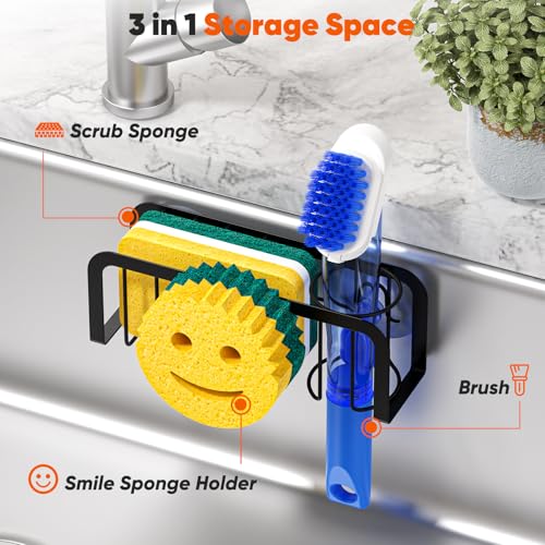 Kitchen Sink Sponge Holder with Suction Cups - Stainless Steel Sink Caddy Organizer for Dish Brush & Soap