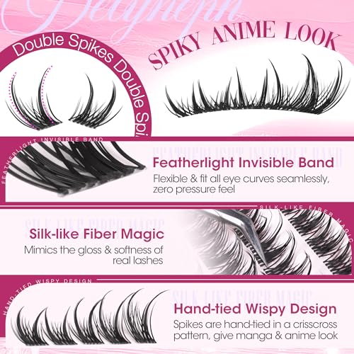 Delyneph Manga Lash Clusters Anime Wispy Eyelash Extensions with Spikes