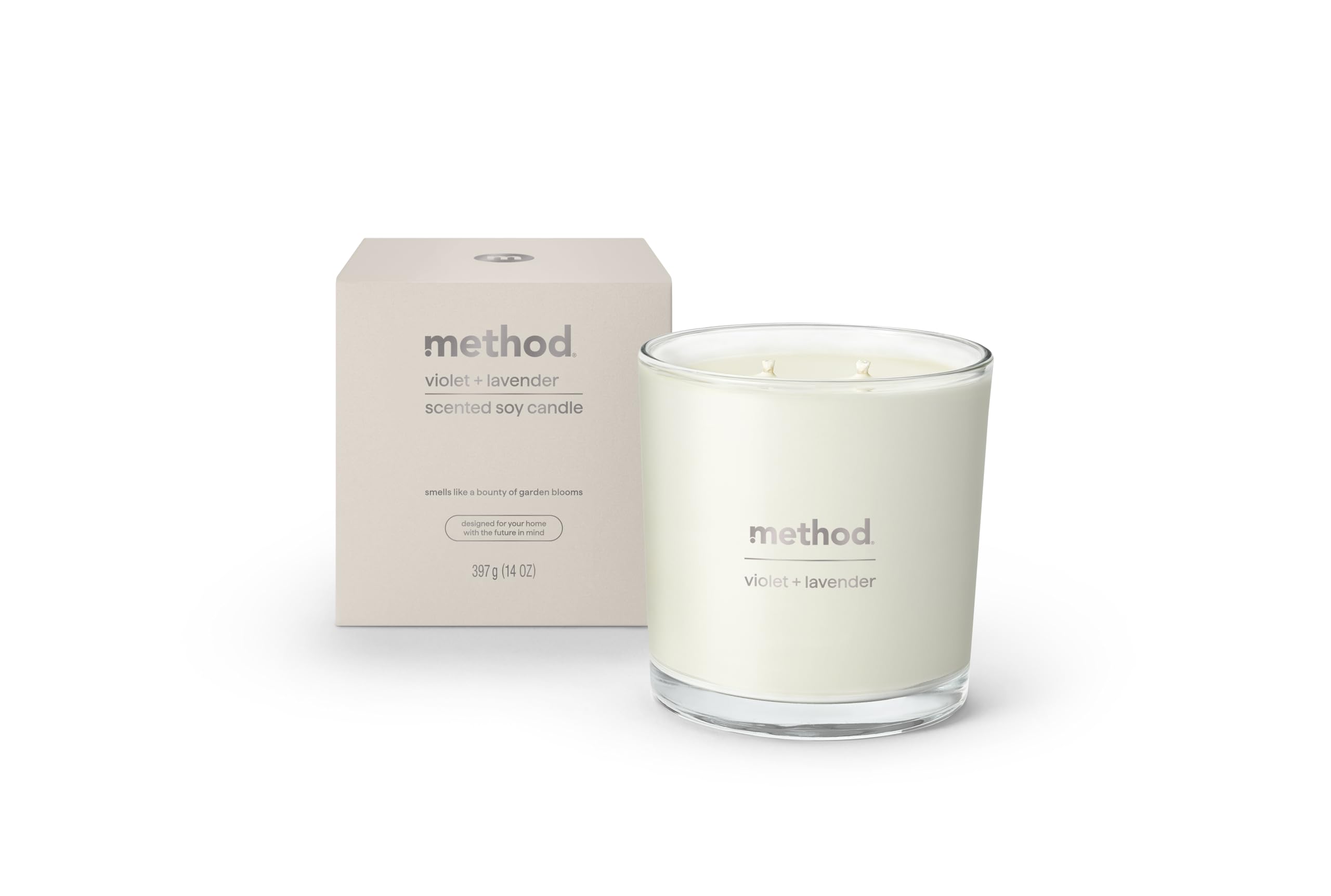 Method Premium Soy Candle, Violet + Lavender, 2 Wick, Recyclable Jar, Up to 50 Hours Burn Time, 14 oz
