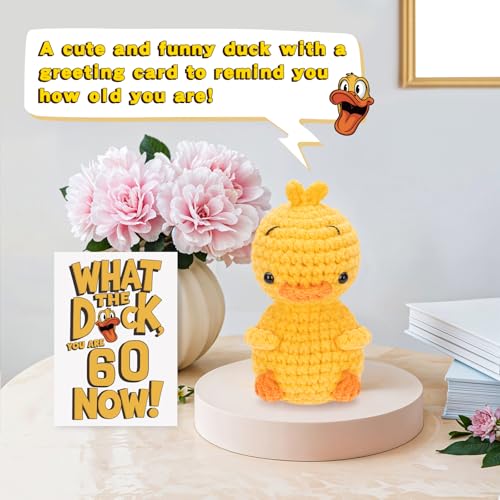 COZYMATE Handmade Crochet Positive Duck Doll with Funny Card 60th Birthday Gift