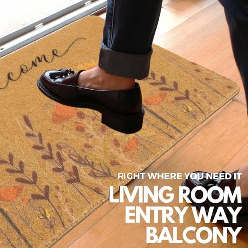 Sunflower Fall Welcome Doormat - 17x30 Inch Natural Coir Outdoor Door Mat