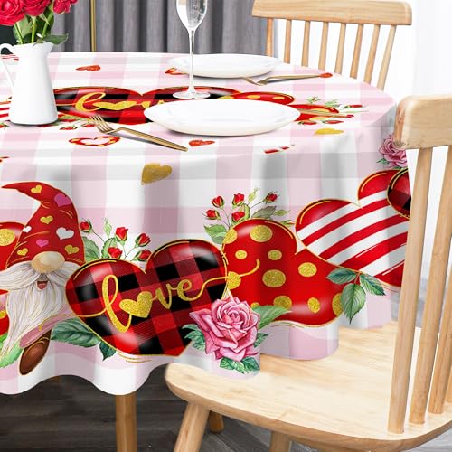 52-Inch Round Valentine's Day Tablecloth with Hearts & Roses