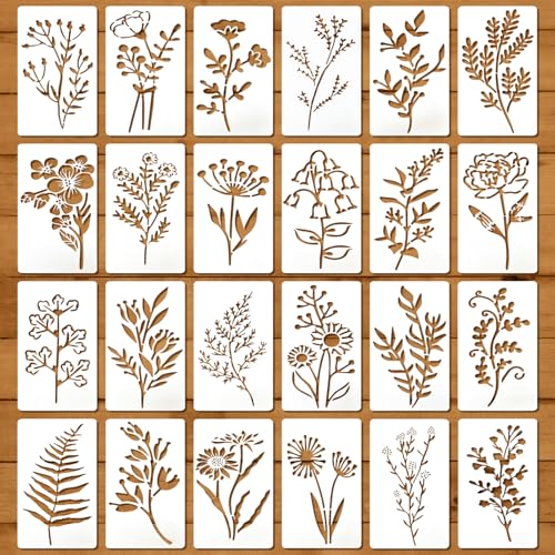 24-Piece Floral & Leaf Stencil Set - Reusable 2.9x5.9 Inch Templates for DIY Crafts