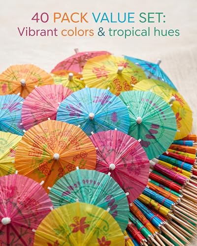 ZILAMGOO 40-Pack Cocktail Umbrellas for Drinks, Mini Paper Parasol Picks
