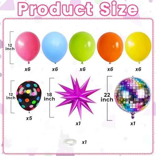 Colorful 80s Retro Balloon Kit for Birthday Dance Parties
