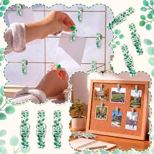 Sabary 48 Pcs Eucalyptus Leaf Push Pin Clips for Bulletin Board & Photos