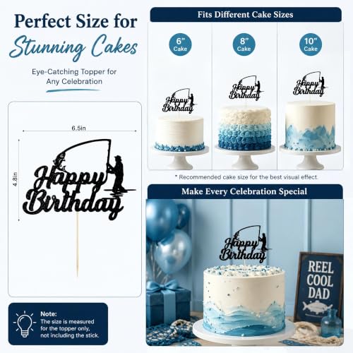 Fishing Happy Birthday Cake Topper - Glitter Fisherman Cake Decoration