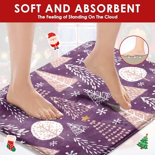 Bathroom Set with Shower Curtain and Rugs - Christmas Tree Snowflakes Purple
