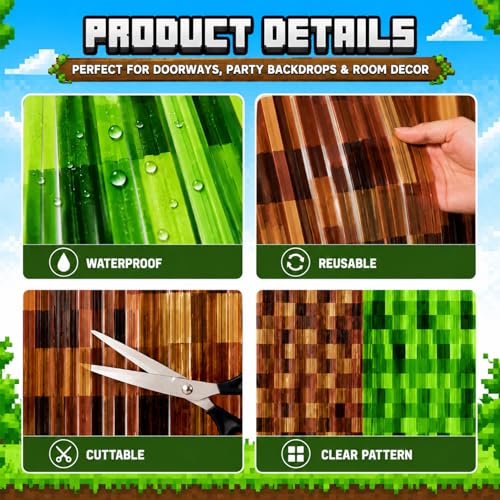 2 Pack Pixel Miner Foil Fringe Curtains - Video Game Party Decorations