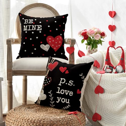 Red Heart Throw Pillow Covers for Valentine's Day - Set of 4