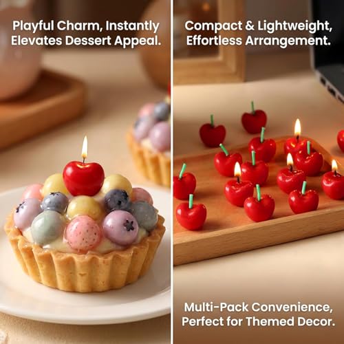 15 Pcs Cherry Birthday Candles - Mini Fruit Shaped Cake Toppers