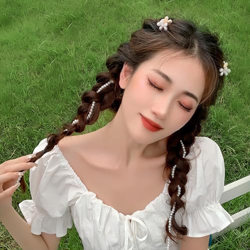 BluOcnMkt 10pcs Small Pearl Flower Hair Claw Clips, Metal Mini Hair Accessories