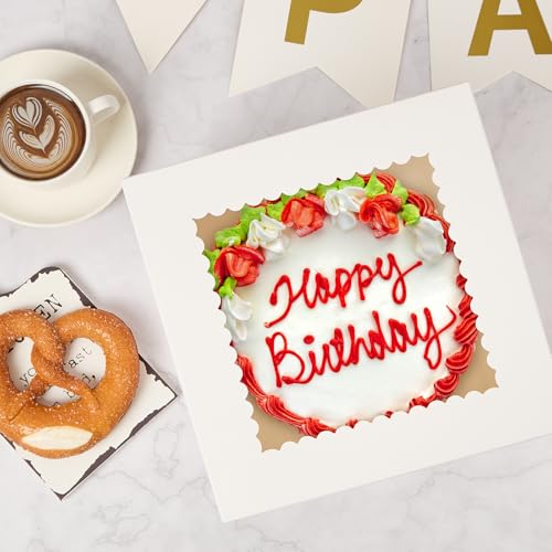 ZORRITA 8x8x8 Inch Cake Boxes with Window - 4 Pack for Parties