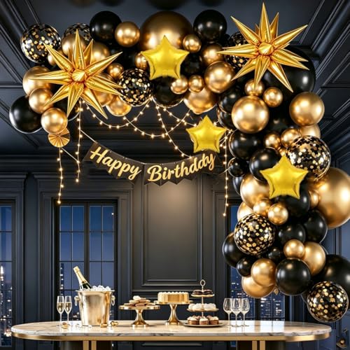 Black and Gold Balloon Garland Arch Kit - 138pcs Graduation Party Decor